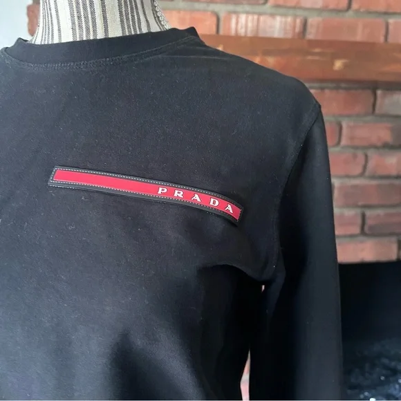 Prada Men’s Technical Crew Neck Logo Sweatshirt in Black Sz M - Picture 3 of 10